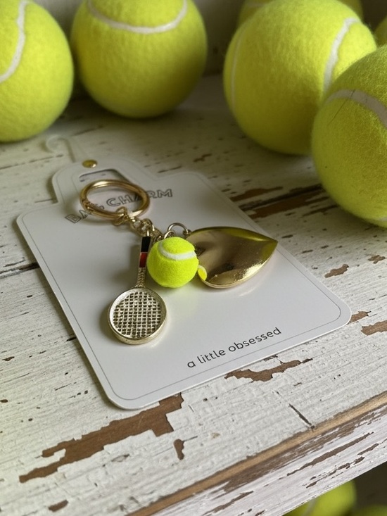 A Little Obsessed Accessories - Tennis Charm Keychain with Mini Tennis Ball, Racket, and Heart Locket -
NWT